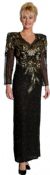 V-Neck Full Sleeves Sequined Formal Evening Gown in Black/Gold